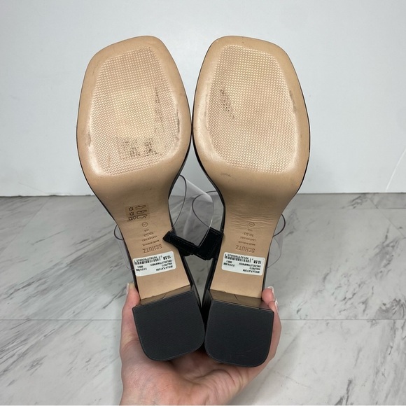 Schutz Ariella Platform Vinyl Black Block Heel Sandal 10 1/2 - Picture 13 of 14